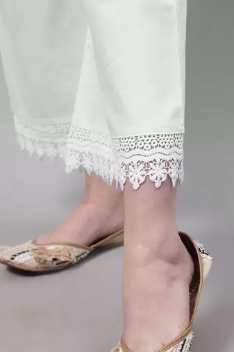 White hem design woven straight fit Palazzos