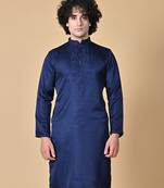 Maahii Fabs Navy Blue Fancy Silk Kurta Churidar Set for Men