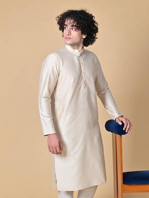 Beige Cotton Blend Kurta Churidar Set for Men 1