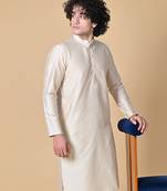 Beige Cotton Blend Kurta Churidar Set for Men