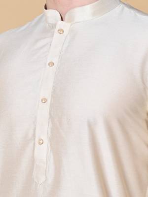 Beige Cotton Blend Kurta Churidar Set for Men 5