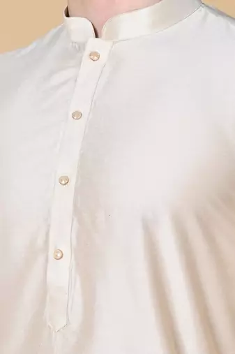 Beige Cotton Blend Kurta Churidar Set for Men