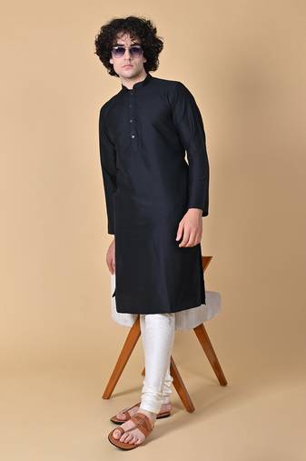 Maahii Fabs Black Cotton Blend Kurta Churidar Set for Men