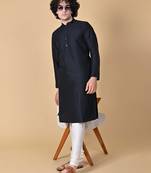 Black Cotton Blend Kurta Churidar Set for Men