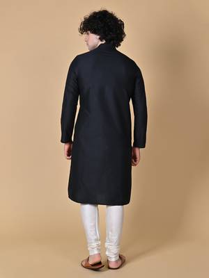 Black Cotton Blend Kurta Churidar Set for Men 4
