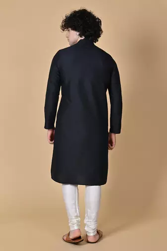 Black Cotton Blend Kurta Churidar Set for Men