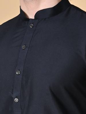 Black Cotton Blend Kurta Churidar Set for Men 5