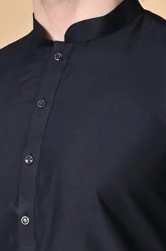 Black Cotton Blend Kurta Churidar Set for Men