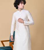 Cream Cotton Blend Kurta Churidar Set for Men