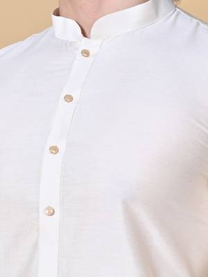 Cream Cotton Blend Kurta Churidar Set for Men 5