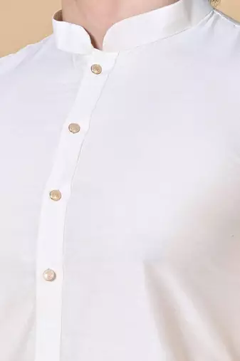 Cream Cotton Blend Kurta Churidar Set for Men