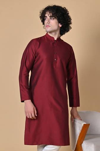 Maahii Fabs Maroon Cotton Blend Kurta Churidar Set for Men
