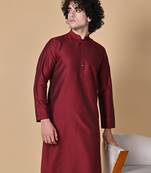 Maroon Cotton Blend Kurta Churidar Set for Men