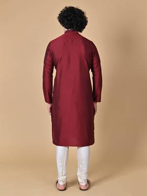 Maroon Cotton Blend Kurta Churidar Set for Men 3