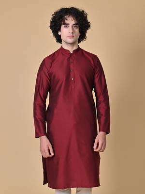 Maroon Cotton Blend Kurta Churidar Set for Men 4
