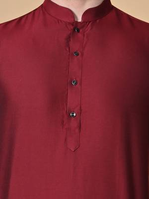 Maroon Cotton Blend Kurta Churidar Set for Men 5