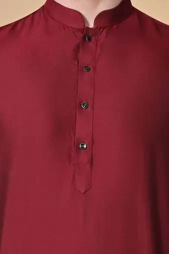 Maroon Cotton Blend Kurta Churidar Set for Men