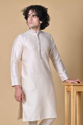 Maahii Fabs Off-White Cotton Blend Kurta Churidar Set for Men