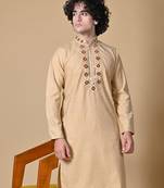 Maahii Fabs Beige Cotton Blend Kurta Churidar Set for Men