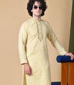 Beige Jacquard Kurta Churidar Set for Men