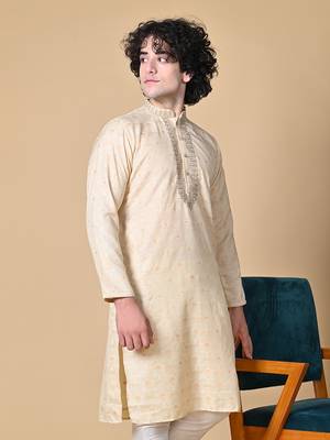 Fawn Jacquard Kurta Churidar Set for Men 1