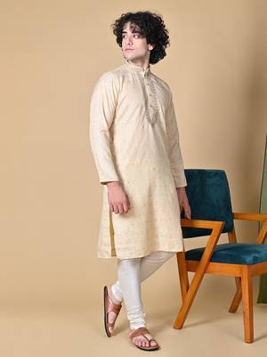 Fawn Jacquard Kurta Churidar Set for Men 2
