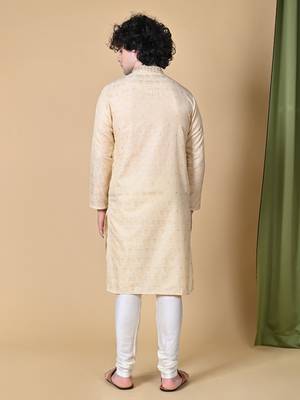 Fawn Jacquard Kurta Churidar Set for Men 3