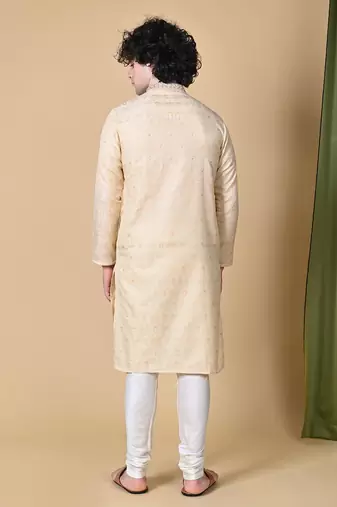 Fawn Jacquard Kurta Churidar Set for Men