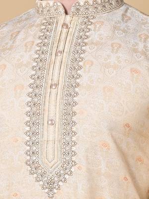 Fawn Jacquard Kurta Churidar Set for Men 5