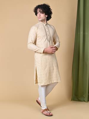 Fawn Jacquard Kurta Churidar Set for Men 6