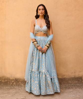 Hazel Blue Raw Silk Lehenga Set 1