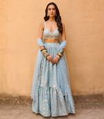 Hazel Blue Raw Silk Lehenga Set