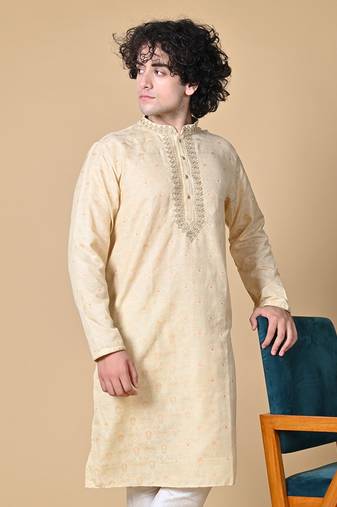 Maahii Fabs Grey Jacquard Kurta Churidar Set for Men