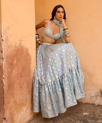 Hazel Blue Raw Silk Lehenga Set 2