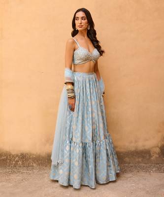 Hazel Blue Raw Silk Lehenga Set 3