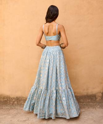 Hazel Blue Raw Silk Lehenga Set 4