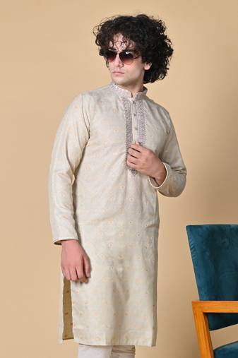 Maahii Fabs Pista Jacquard Kurta Churidar Set for Men
