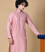 Maahii Fabs Peach Masulin Silk Kurta Churidar Set for Men