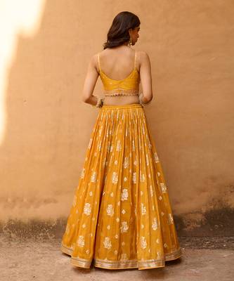 Mustard Yellow Raw Silk Lehenga Set 3