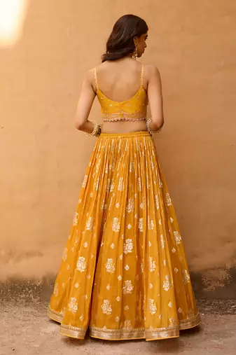 Mustard Yellow Raw Silk Lehenga Set