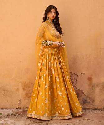Mustard Yellow Raw Silk Lehenga Set 4