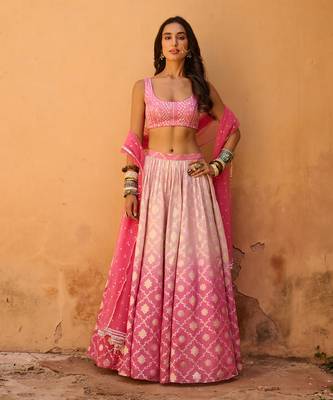 Mauve Pink Raw Silk Lehenga Set 1