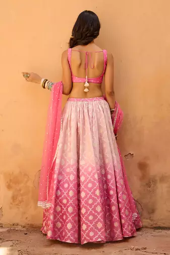 Mauve Pink Raw Silk Lehenga Set