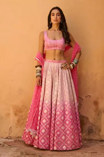 Mauve Pink Raw Silk Lehenga Set