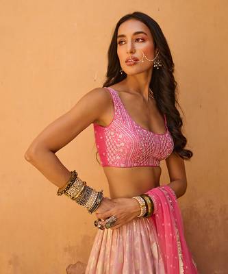 Mauve Pink Raw Silk Lehenga Set 4