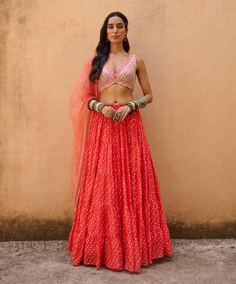 Orange Georgette Lehenga Set 1