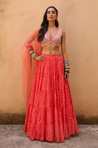 Orange Georgette Lehenga Set