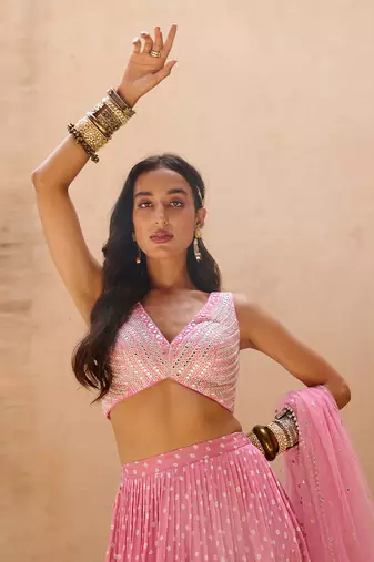 Dusty Pink Georgette Lehenga Set