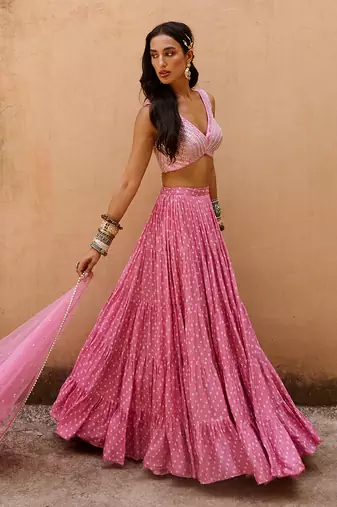 Dusty Pink Georgette Lehenga Set