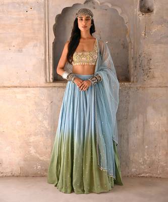 Hazel Blue Shaded Georgette Lehenga Set 1